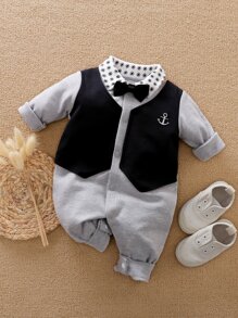 Yierying Baby Boy Geo Print Anchor Embroidery Bow 2 In 1 Jumpsuit - Multicolor - View 1