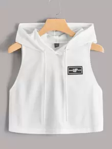 SHEIN EZwear Dopamine Dressing Letter Patched Detail Hooded Tank Top