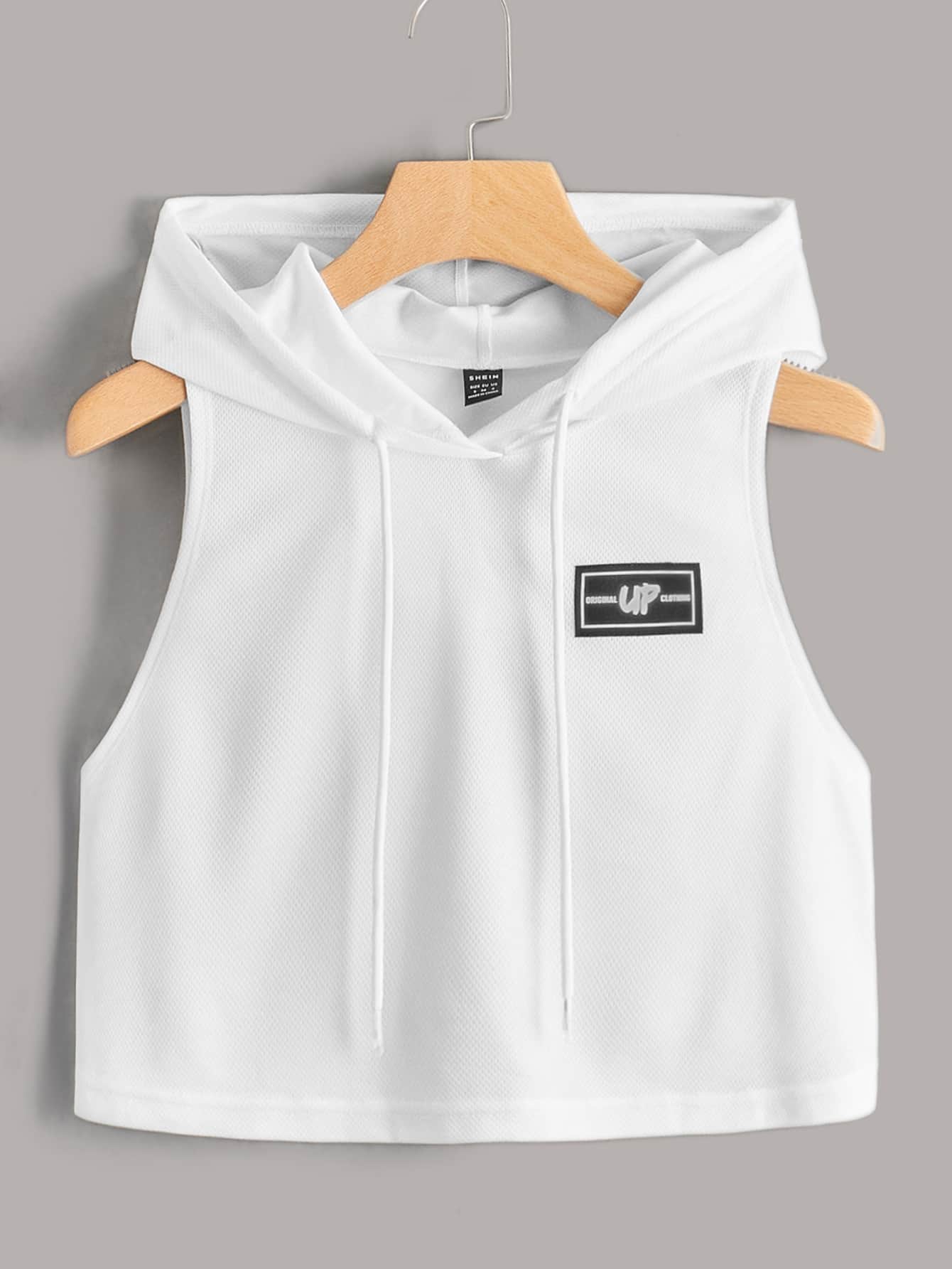 SHEIN EZwear Dopamine Dressing Letter Patched Detail Hooded Tank Top