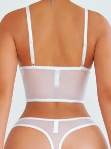 Floral Lace Underwire Lingerie Set - White - View 2