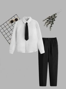 SHEIN Casual Eenkleurig Tweedelige jongen outfit Zak Voorpand met Knoopjes