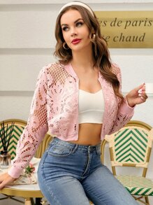 Cazadora tipo bomber con cremallera corto transparente - Rosa Pálido - Ver 7