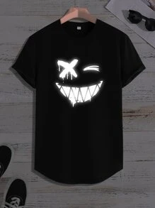 Manfinity LEGND Hombres Camiseta reflectante con estampado de expresión - Negro - Ver 1