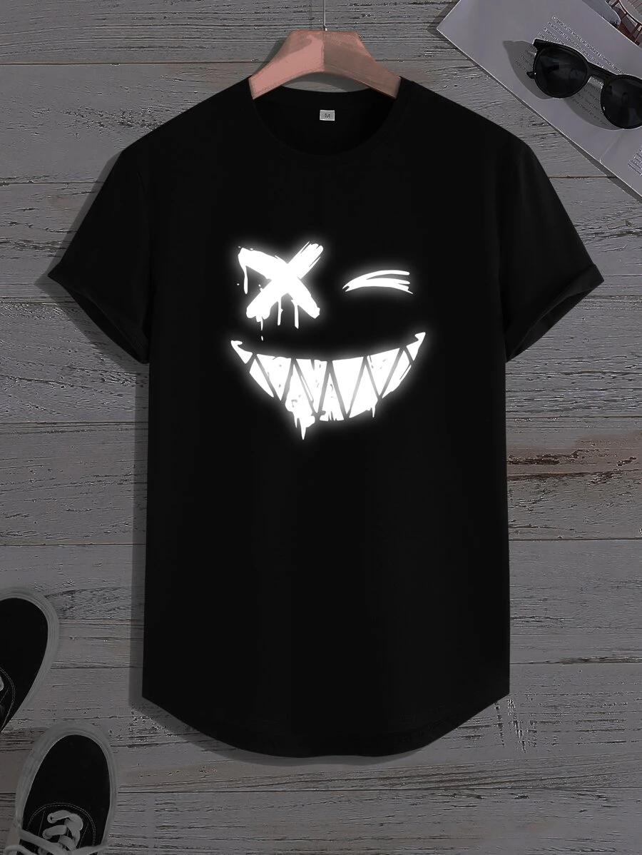 Manfinity LEGND Hombres Camiseta reflectante con estampado de expresión - Negro - Ver 1