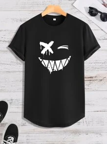 Manfinity LEGND Hombres Camiseta reflectante con estampado de expresión - Negro - Ver 3