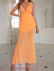 Double Crazy 雙V領洋裝 - 橘色 - 查看 3