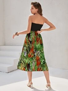 SHEIN VCAY Vestido cruzado con estampado tropical - Multicolor - Ver 2