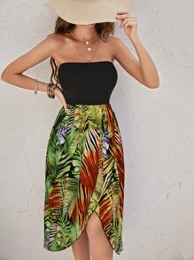 SHEIN VCAY Vestido cruzado con estampado tropical - Multicolor - Ver 3