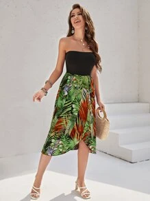 SHEIN VCAY Vestido cruzado con estampado tropical - Multicolor - Ver 4