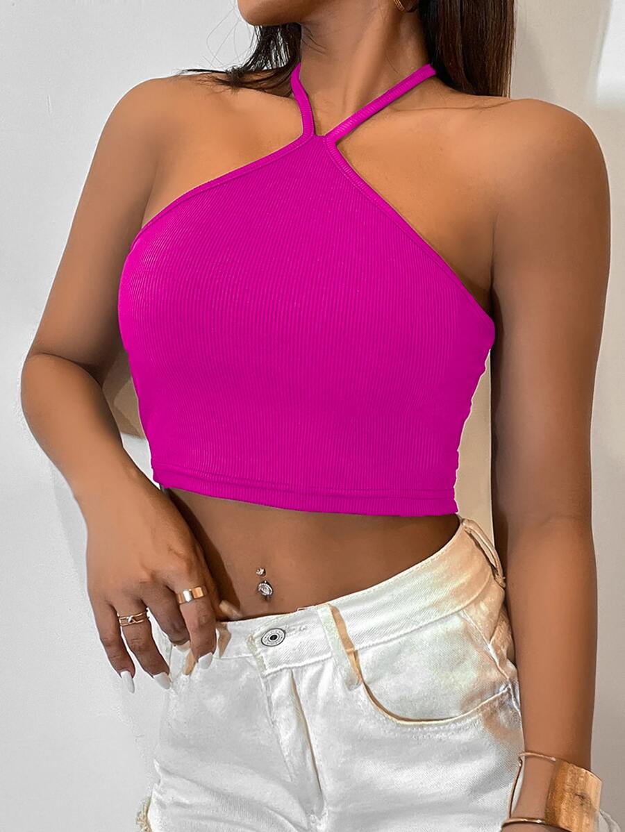 Chiquease 後繫帶短版繞頸上衣 - 玫紅色 - 查看 1