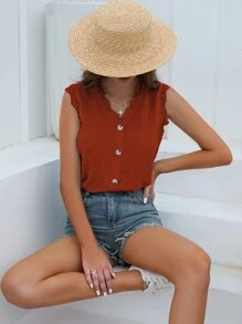 SHEIN Essnce 圓點蕾絲拼接貝殼邊襯衫 - 紅色 - 查看 3