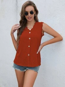 SHEIN Essnce 圓點蕾絲拼接貝殼邊襯衫 - 紅色 - 查看 5