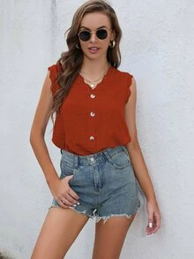 SHEIN Essnce 圓點蕾絲拼接貝殼邊襯衫 - 紅色 - 查看 6