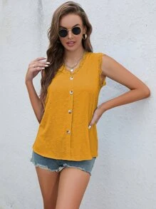 SHEIN Unity 圓點蕾絲拼接貝殼邊襯衫 - 黃色 - 查看 5