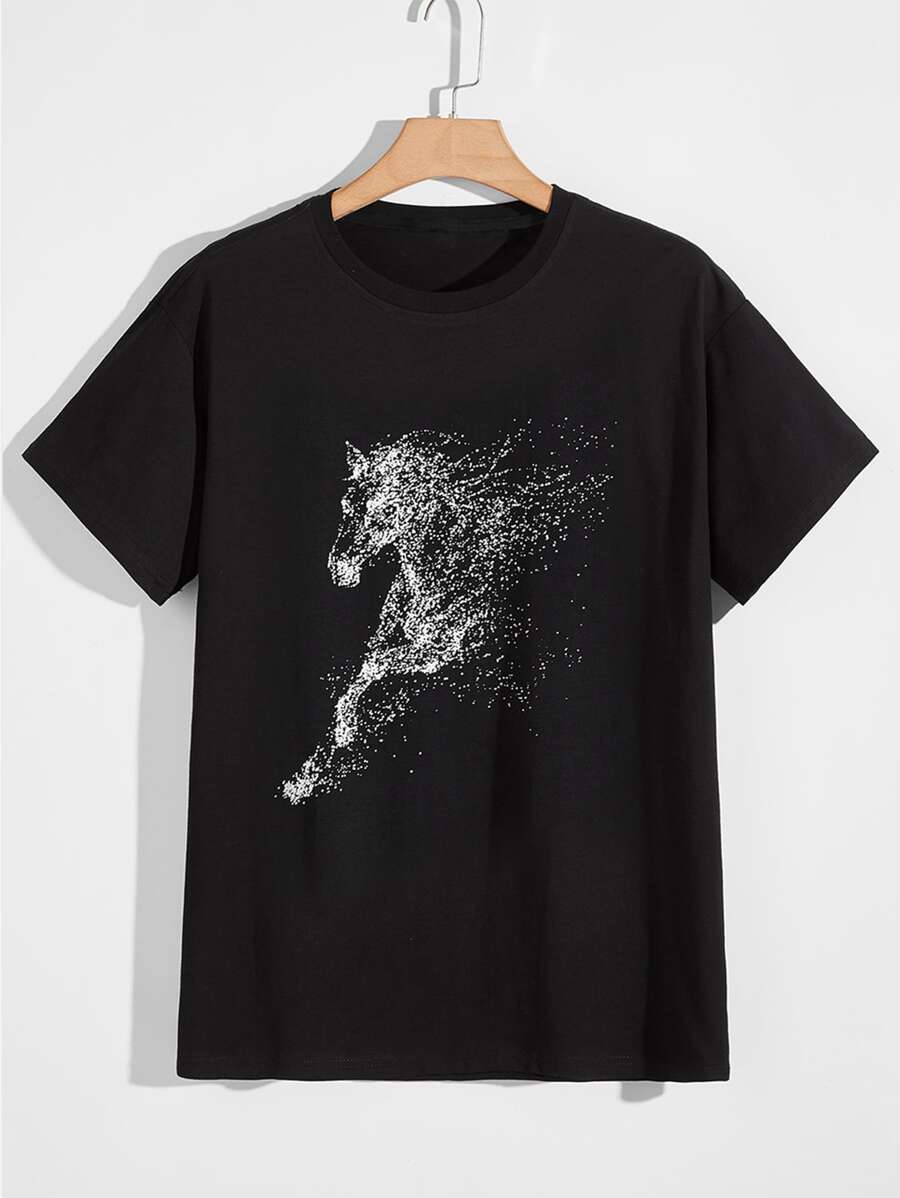 Manfinity Homme Men Graphic Print Crew Neck Tee - Black - View 1
