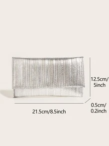 金屬質感褶邊拼塊翻蓋鏈條信封包 - 銀色 - 查看 4