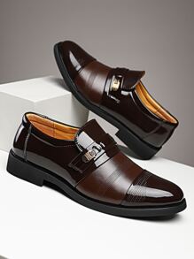 Men Two Tone Metal Decor Loafers - Brown - View 1