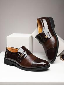 Men Two Tone Metal Decor Loafers - Brown - View 2