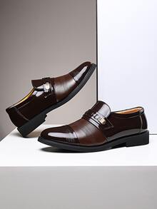 Men Two Tone Metal Decor Loafers - Brown - View 3