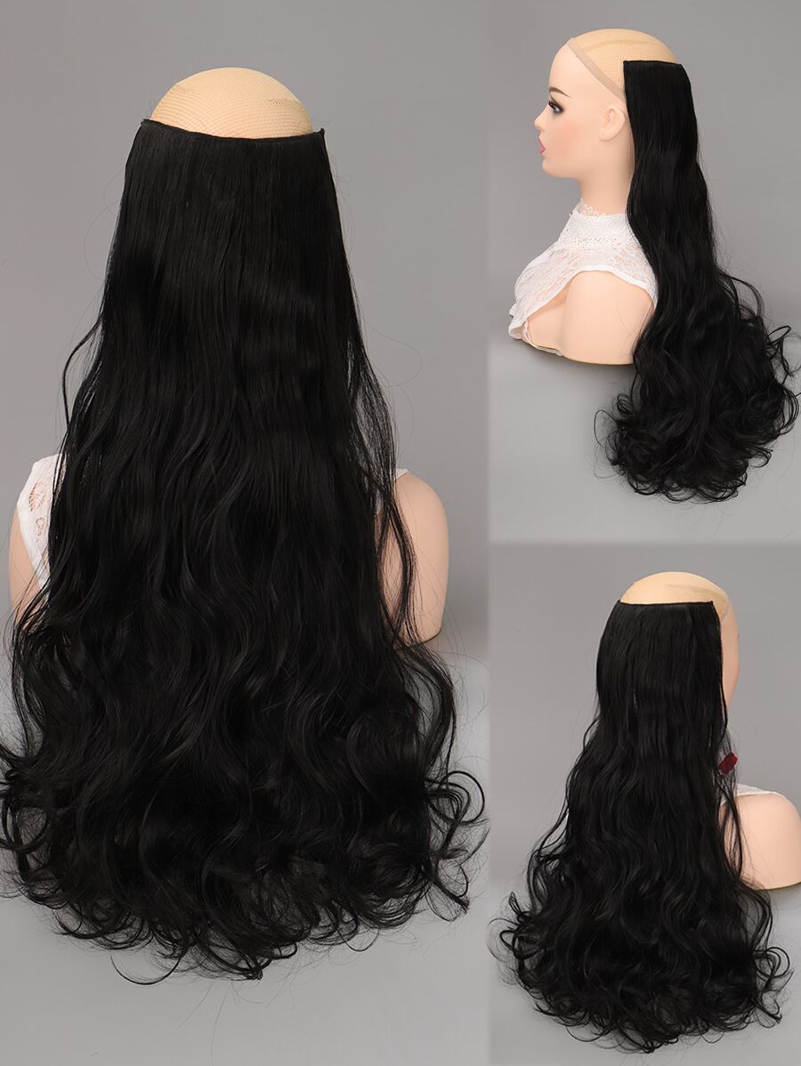 Natural Long Curly Synthetic Hair Extension - Black - View 1