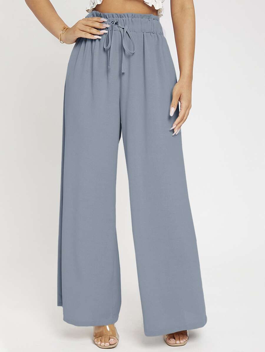 SHEIN PETITE Quần nữ Dây kéo Quần paper-bag màu trơn Boho