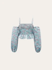 SHEIN MOD Ditsy Floral Cold Shoulder Blouse - Multicolor - View 5