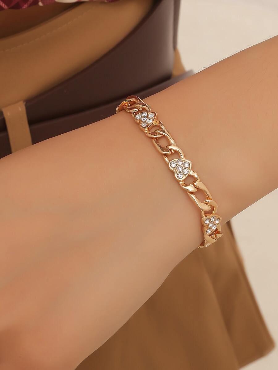 Vòng tay trang trí hình trái tim đính đá Rhinestone Valentine, Mẹ, Mẹ, Ngày của Mẹ, Quà tặng - Vàng - Xem 1