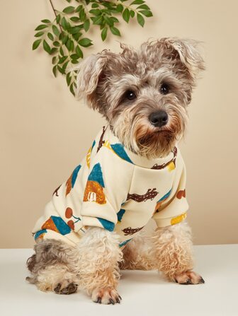 قميص ثقيل حيوان اليف بطباعة منزل