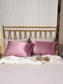 2 chiếc vỏ gối màu trơn được làm bằng vải màu Ding, phong cách phong bì lãng mạn phù hợp cho mọi mùa - Màu hồng gỉ - Xem 4