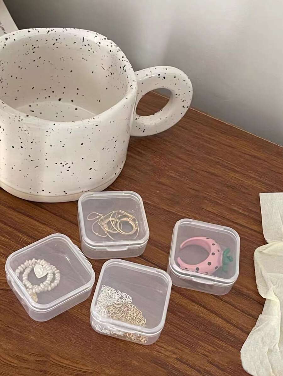 5 piezas Mini caja de almacenamiento de joyería transparente portátil multifuncional - transparente - Ver 1