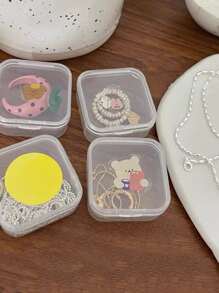 5 piezas Mini caja de almacenamiento de joyería transparente portátil multifuncional - transparente - Ver 6