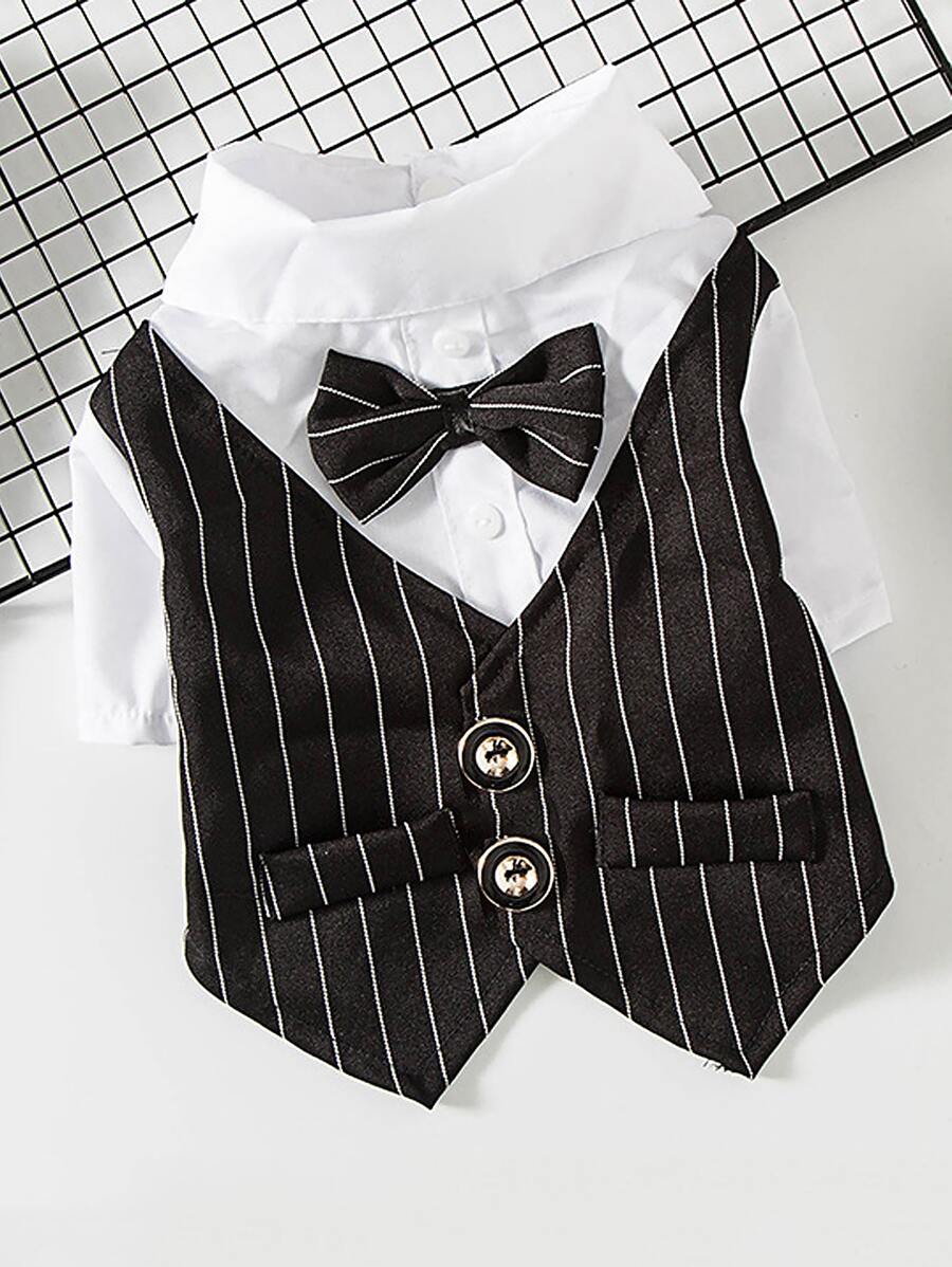 1pc Wedding Style Pet Tuxedo Suit, Suitable For Dogs & Cats, Applicable For Weddings (M Size Has 1 Button) - Black and White - View 1