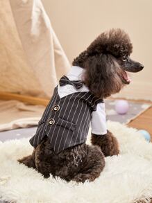 1pc Wedding Style Pet Tuxedo Suit, Suitable For Dogs & Cats, Applicable For Weddings (M Size Has 1 Button) - Black and White - View 2