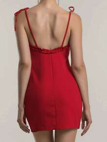 Vestido de tirantes ribete fruncido pecho con fruncido - Rojo - Ver 2
