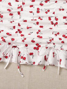 Soleia Vestido con estampado de cereza bajo con fruncido - Rojo y blanco - Ver 5