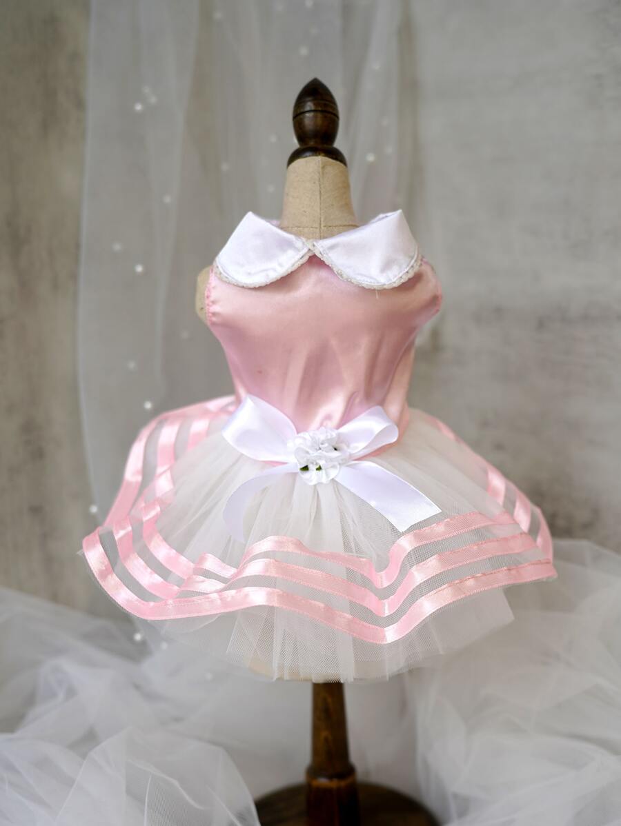 Bow Decor Pet Wedding Dress - Pink - View 1