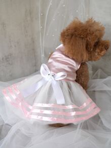 Bow Decor Pet Wedding Dress - Pink - View 3