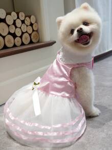 Bow Decor Pet Wedding Dress - Pink - View 6