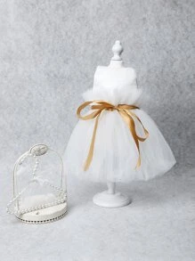 Bow Decor Pet Wedding Dress - White - View 1