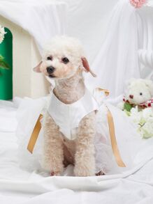Bow Decor Pet Wedding Dress - White - View 2