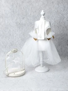 Bow Decor Pet Wedding Dress - White - View 4