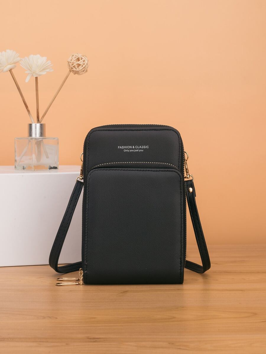 New Fashion Crossbody Bag Double Layer Mobile Phone Bag Black Bag Lightweight Modern Business Credit Card ID Card Cash Phone Wallet Business Casual Teacher's Day Teacher Gifts Work Business Commute Travel Holiday Office Vacation For Gift For Lady For Female White-Collar Workers Bag Cell Phone Bag Phone Sling Bag Teacher Gifts Gift For Girlfriend Women Gifts Present Gifts For Teachers Side Bag School Supplies Teacher Gifts Back To School IPhone Bag Pouch Phone For Women Wallet Purse Wallet - Black - View 1