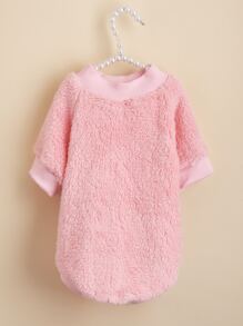 素色長毛絨寵物運動衫 - 粉色 - 查看 4