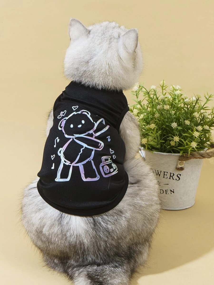 1pc Bear Print Pet Tank - Multicolor - View 1