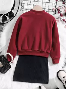 SHEIN Niñitas con doble bolsillo Cazadora & de cuello alto tejido de canalé Vestido - Multicolor - Ver 2