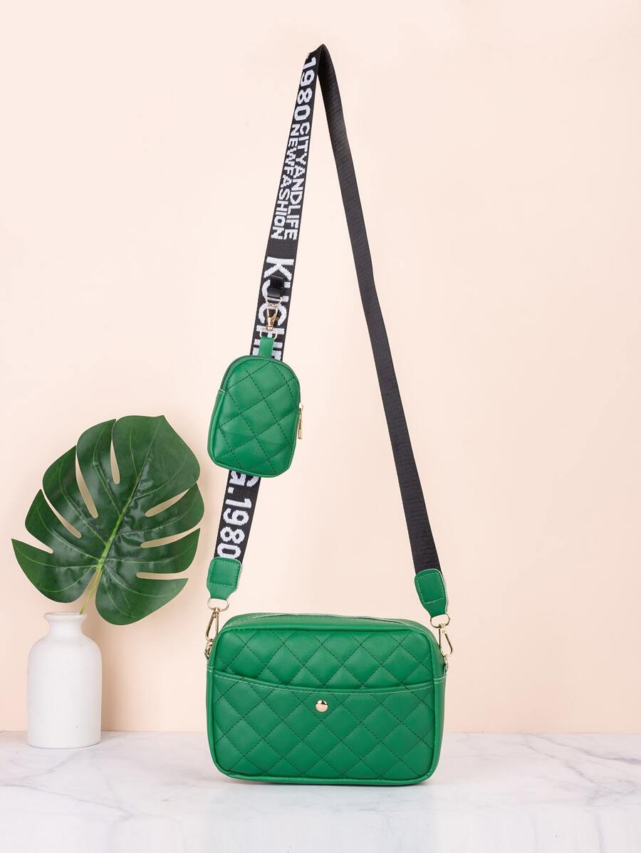 防水、輕盈、商務休閒絎縫細節方形包帶迷你包適合青少年女孩女大學生、菜鳥和白領非常適合辦公室、大學、工作、商務、通勤 - 綠色 - 查看 1