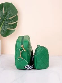 防水、輕盈、商務休閒絎縫細節方形包帶迷你包適合青少年女孩女大學生、菜鳥和白領非常適合辦公室、大學、工作、商務、通勤 - 綠色 - 查看 3