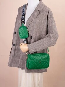 防水、輕盈、商務休閒絎縫細節方形包帶迷你包適合青少年女孩女大學生、菜鳥和白領非常適合辦公室、大學、工作、商務、通勤 - 綠色 - 查看 4