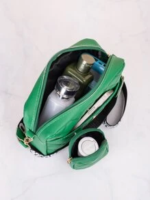 防水、輕盈、商務休閒絎縫細節方形包帶迷你包適合青少年女孩女大學生、菜鳥和白領非常適合辦公室、大學、工作、商務、通勤 - 綠色 - 查看 5