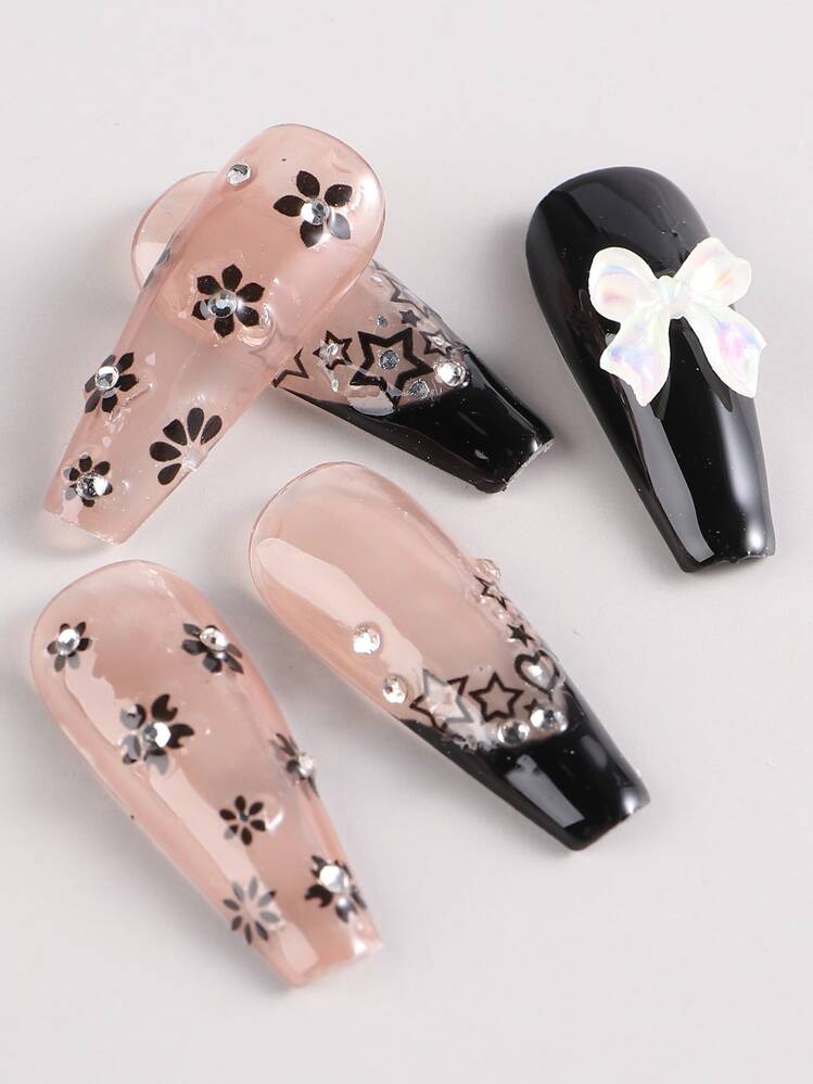 30sheets 3D Flower Pattern Nail Art Sticker - Black - View 3